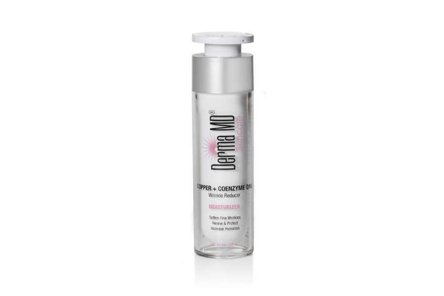 Copper peptide and CoQ10 moisturizer by dermamdskincarewholesale, showing a jar of wrinkle-reducing facial moisturizer with a sleek design.